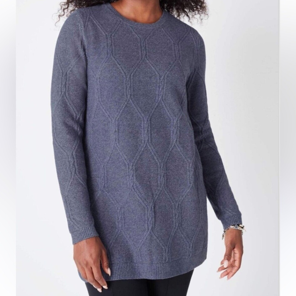 J. Jill Perfect Cabled Crew Sweater Tunic in Ink Heather color Womens size L